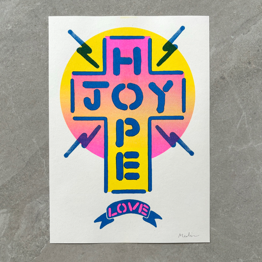 JOY HOPE LOVE Cross. BLUE - A4